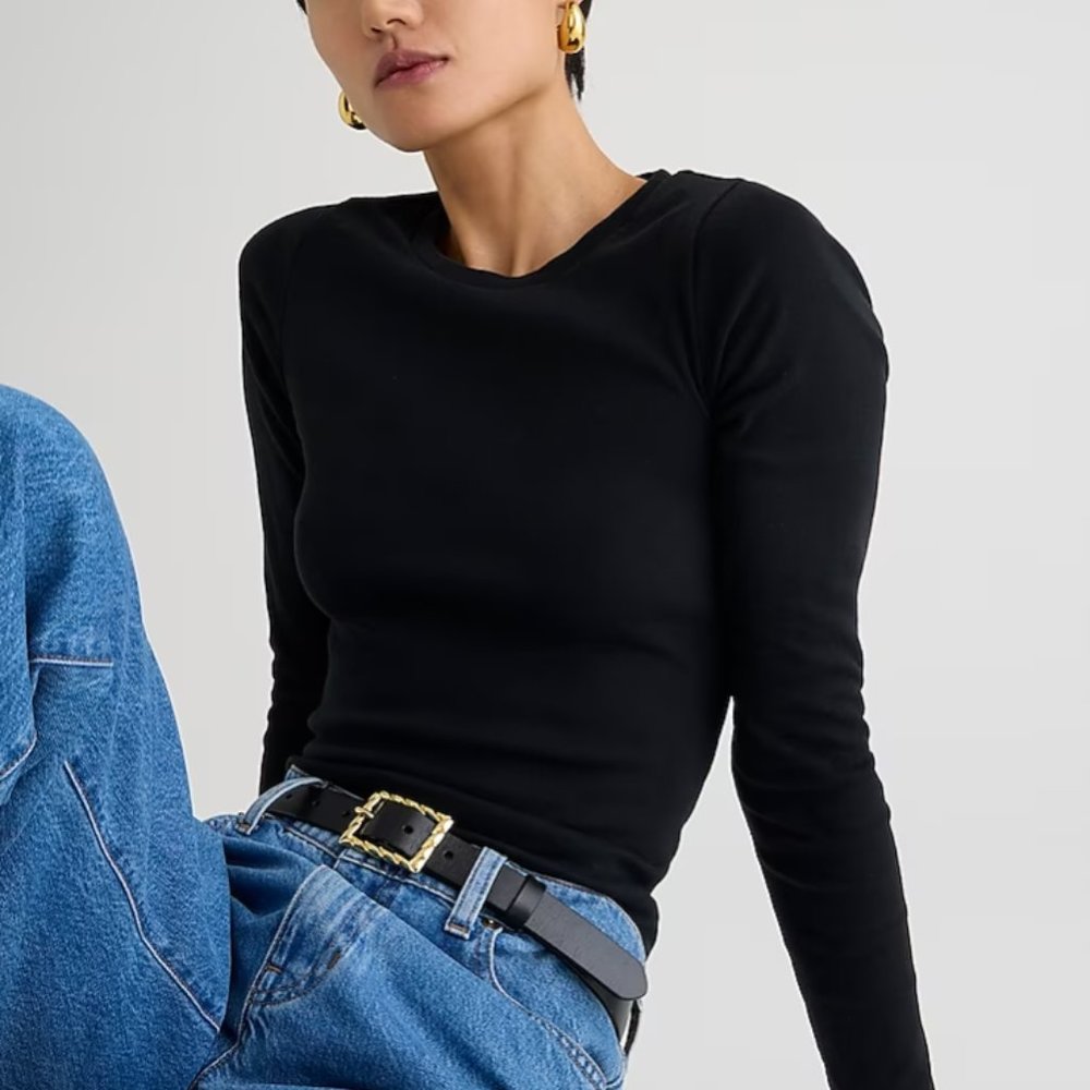 J. Crew Perfect-fit long-sleeve crewneck T-shirt, Sm Teal Green